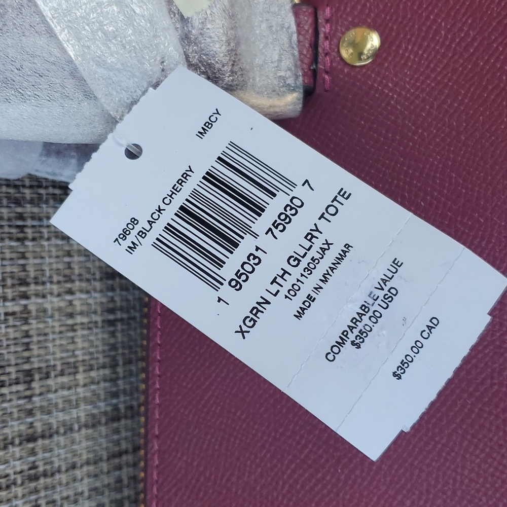 NWT Coach Large Burgundy Crossgrain Leather Gallery Tote - Picture 3 of 10